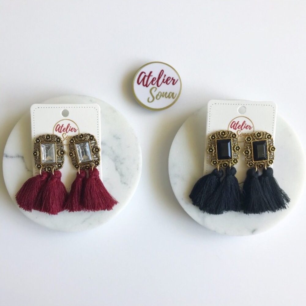 ❗️CLOSING SALE❗️ Cotton Fringe Rhinestone Earrings